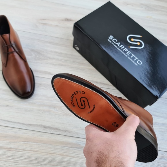 Premium Leather Brown Chukka Boots, Mens Lace-up Ankle Boots, Hand-Stitched Sole